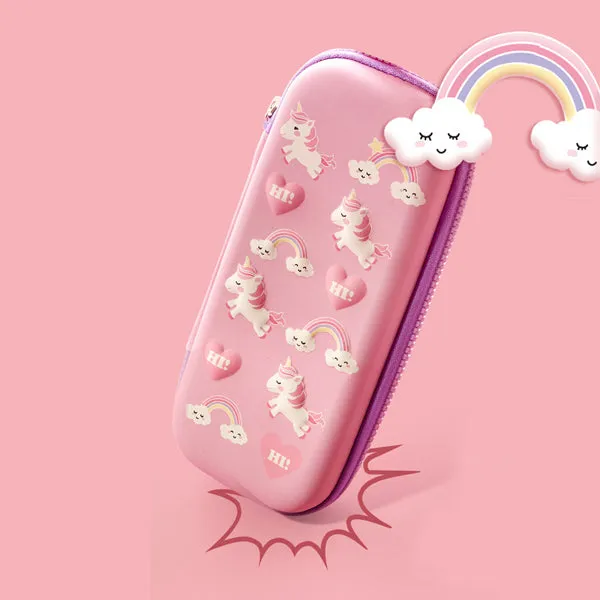 Large Zippered Unicorn Dinosaur Hardtop Organizer Pencil Case