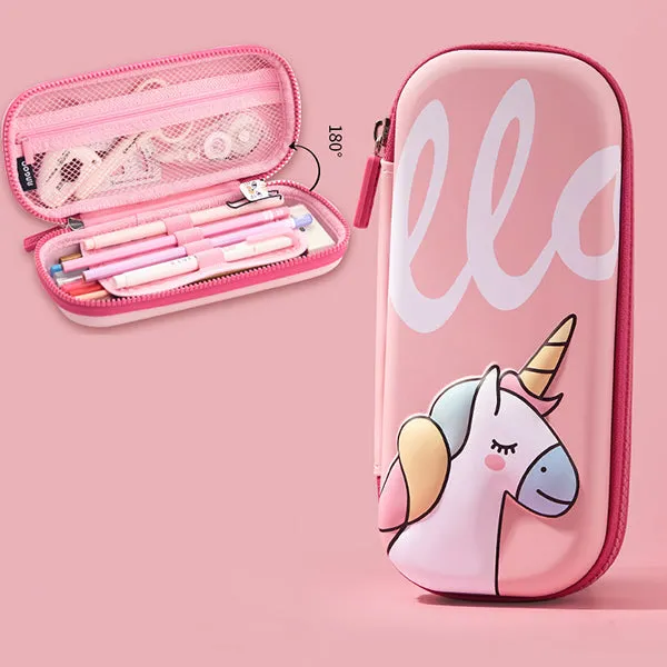 Large Zippered Unicorn Dinosaur Hardtop Organizer Pencil Case