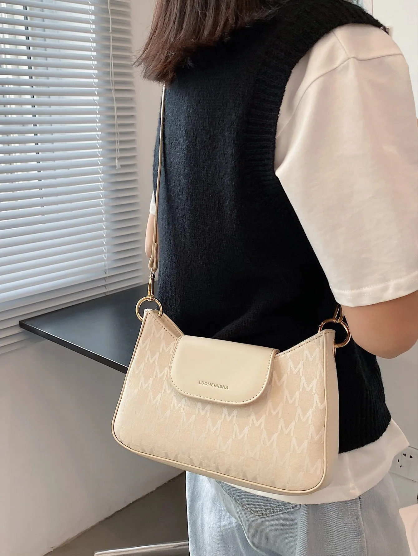 Letter Graphic Baguette Bag
