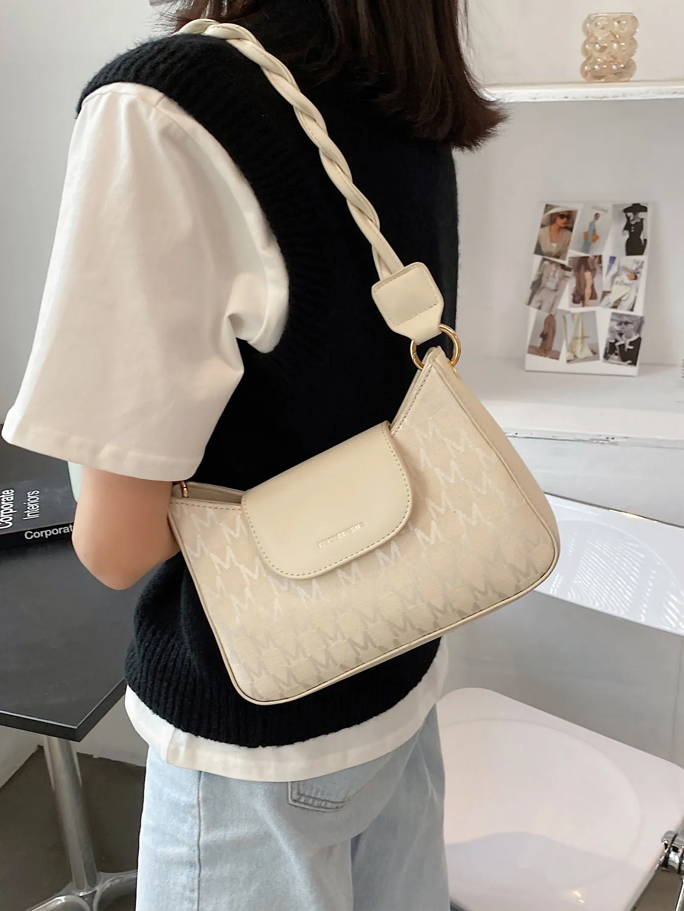 Letter Graphic Baguette Bag