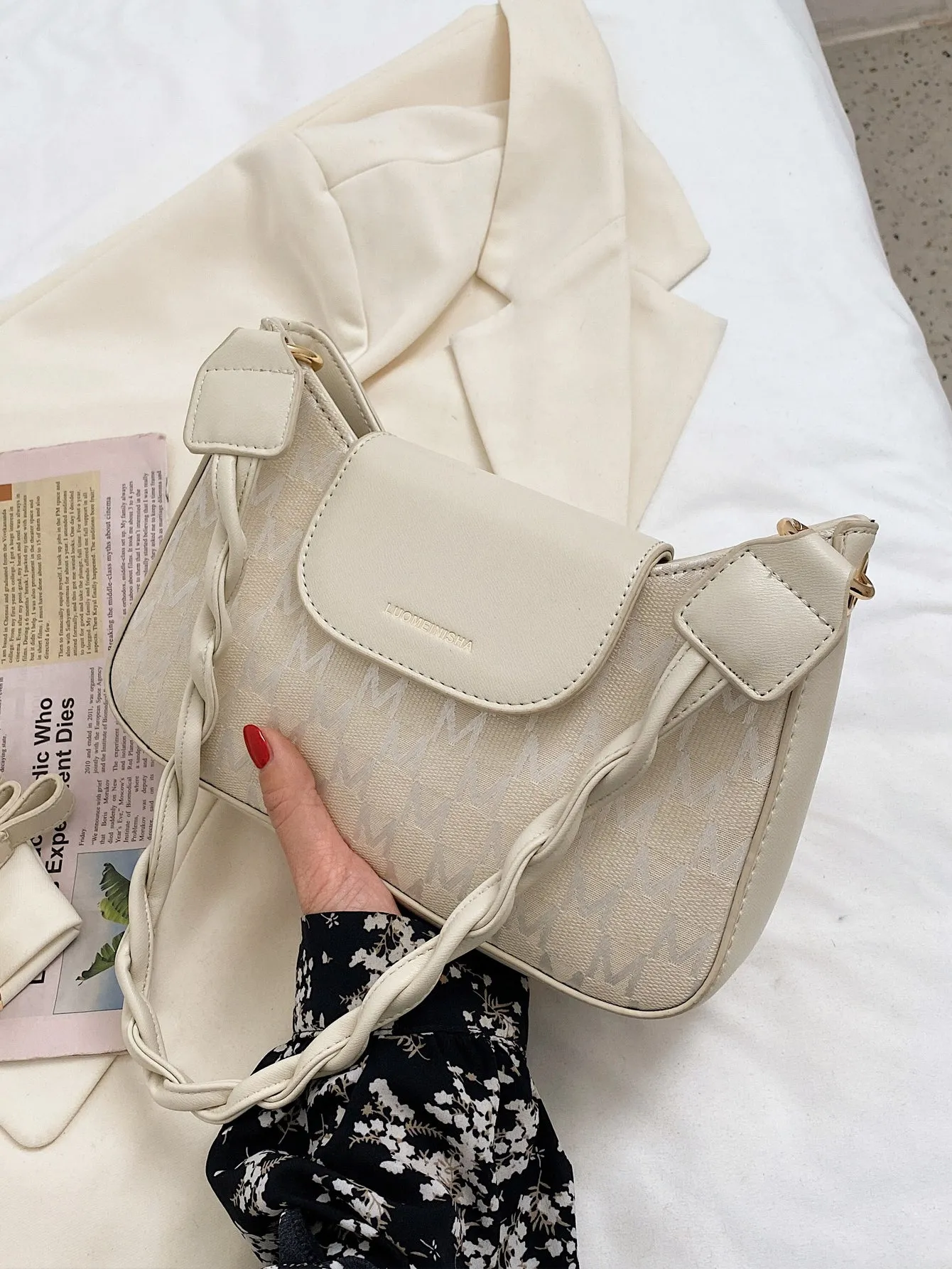 Letter Graphic Baguette Bag