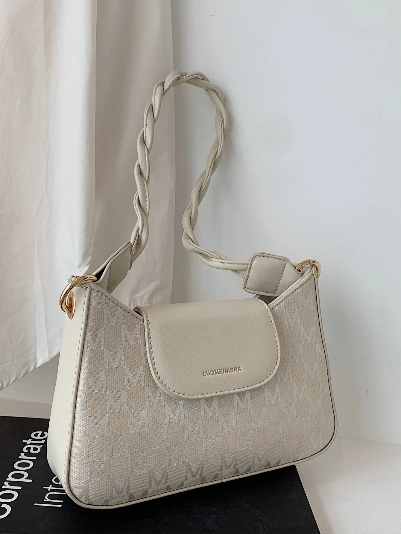 Letter Graphic Baguette Bag