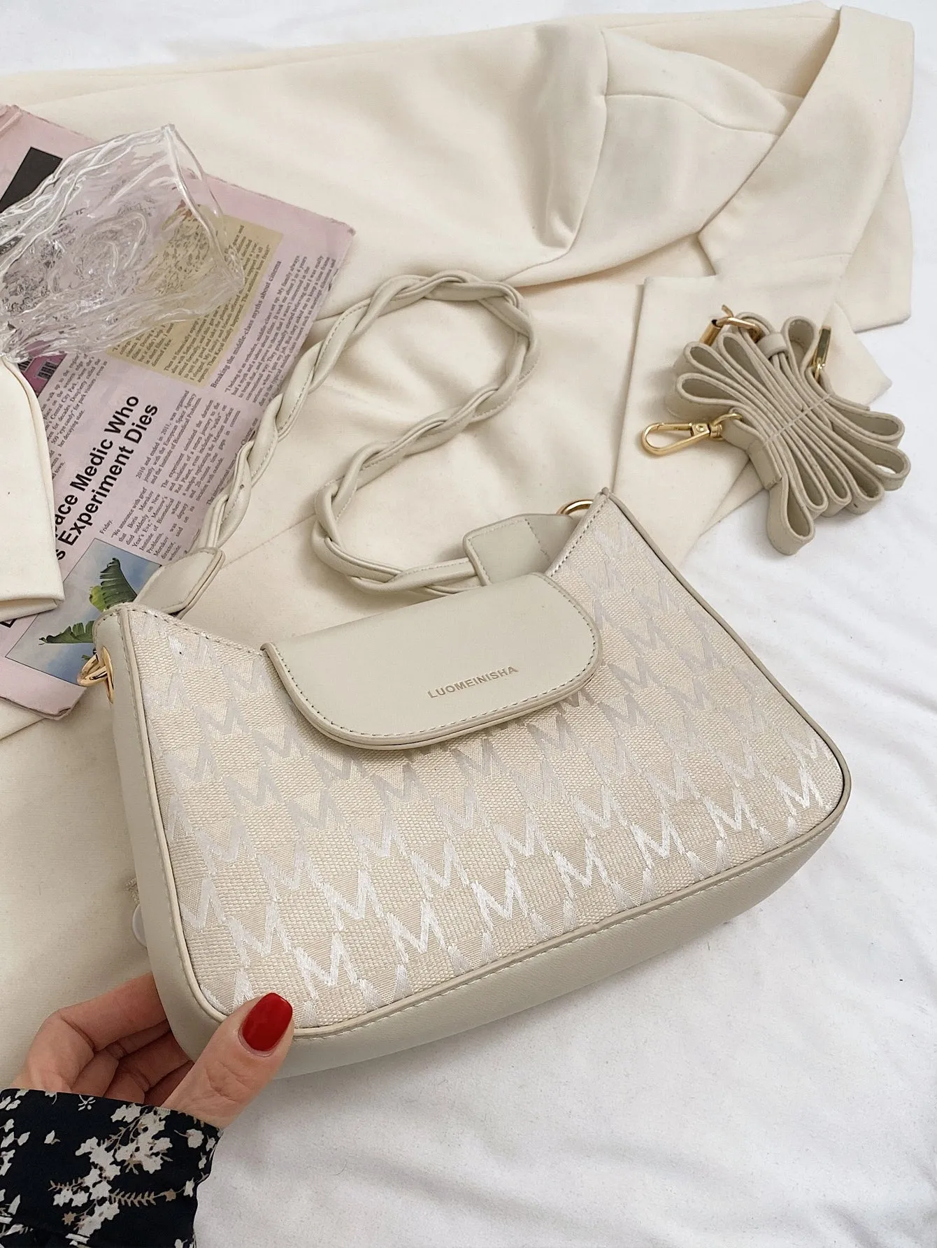 Letter Graphic Baguette Bag