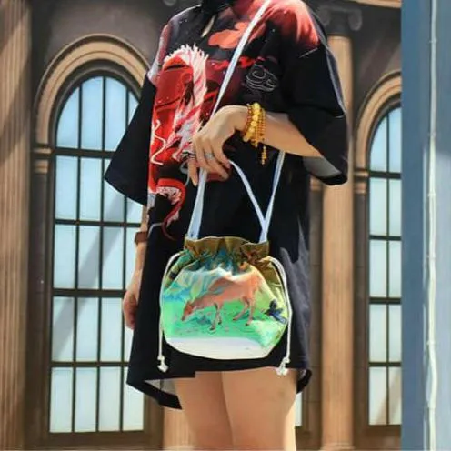 Lightweight Canvas Drawstring Tote Bag with Unique Cultural Designs