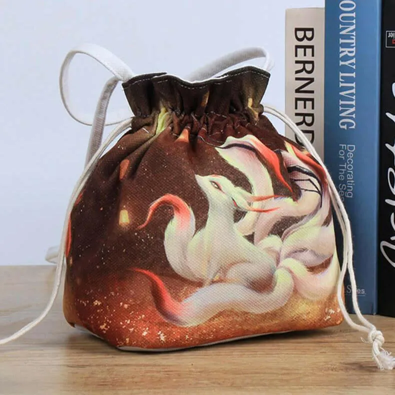 Lightweight Canvas Drawstring Tote Bag with Unique Cultural Designs