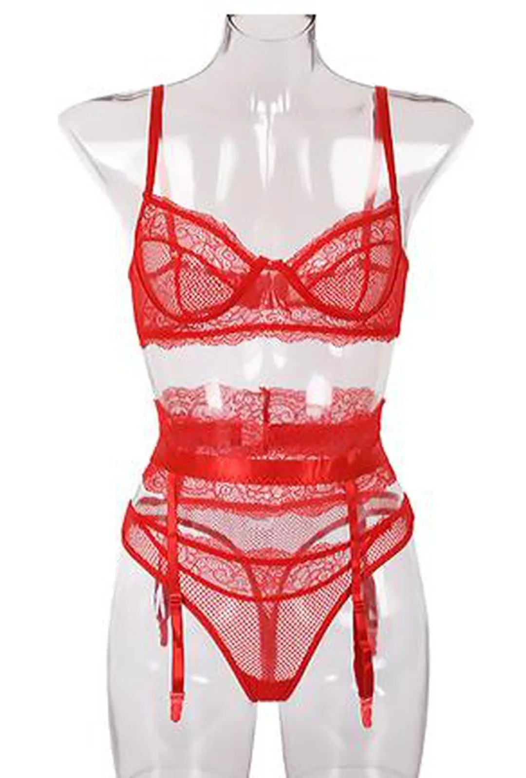 LINA - MESH 3 PIECE GARTER LINGERIE