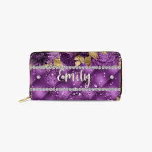 Long Type Zipper Purse - Purple Floral - Personalised