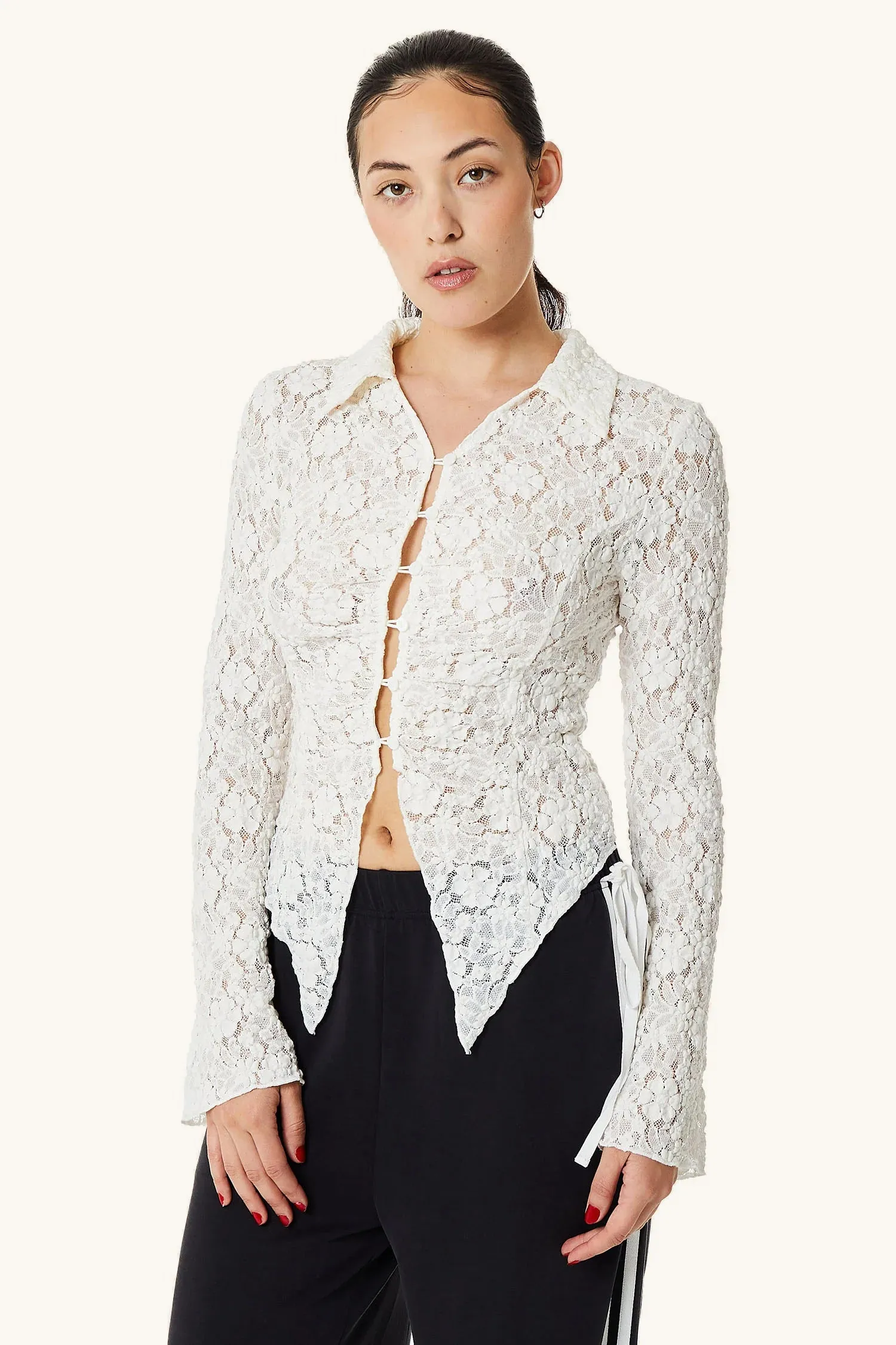 Lucent White Leiseu Long Sleeve Button Up