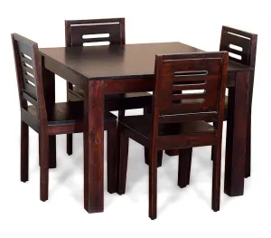 MAHIMART and HANDICRAFTS Furniture World Square Dining Table with 4 Chairs (4 Seater - 2, Mahogany Finish)