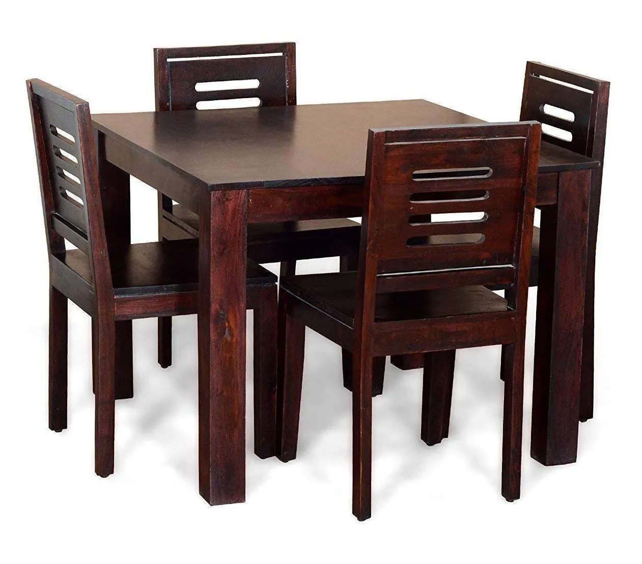MAHIMART and HANDICRAFTS Furniture World Square Dining Table with 4 Chairs (4 Seater - 2, Mahogany Finish)