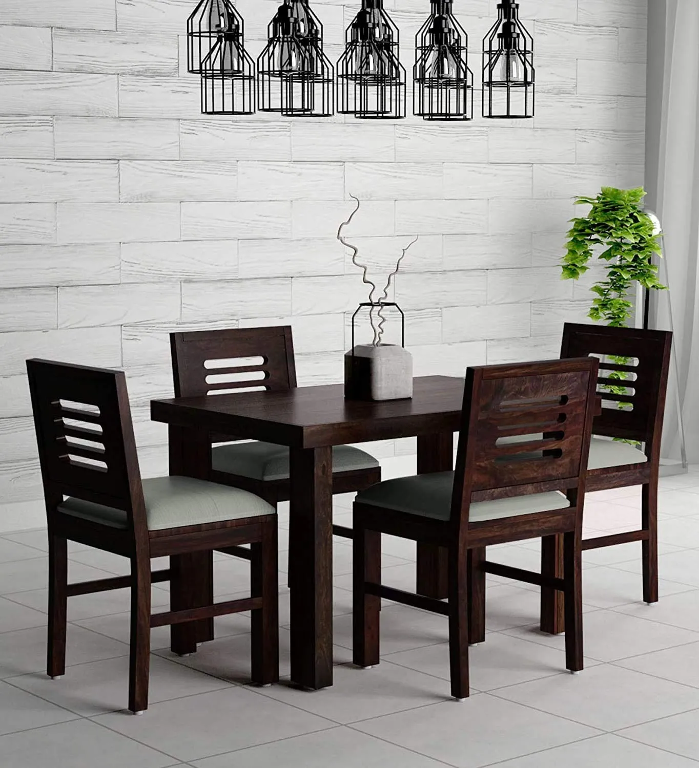 Mahimart And Handicrafts Furniture World Square Dining Table with 4 Chairs (4 Seater - 4, Warm Chestnut Finish)