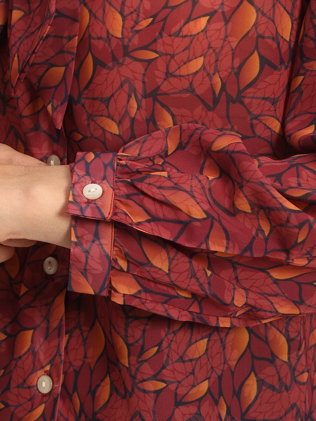 Maroon Lucent Leaf Bow Shirt
