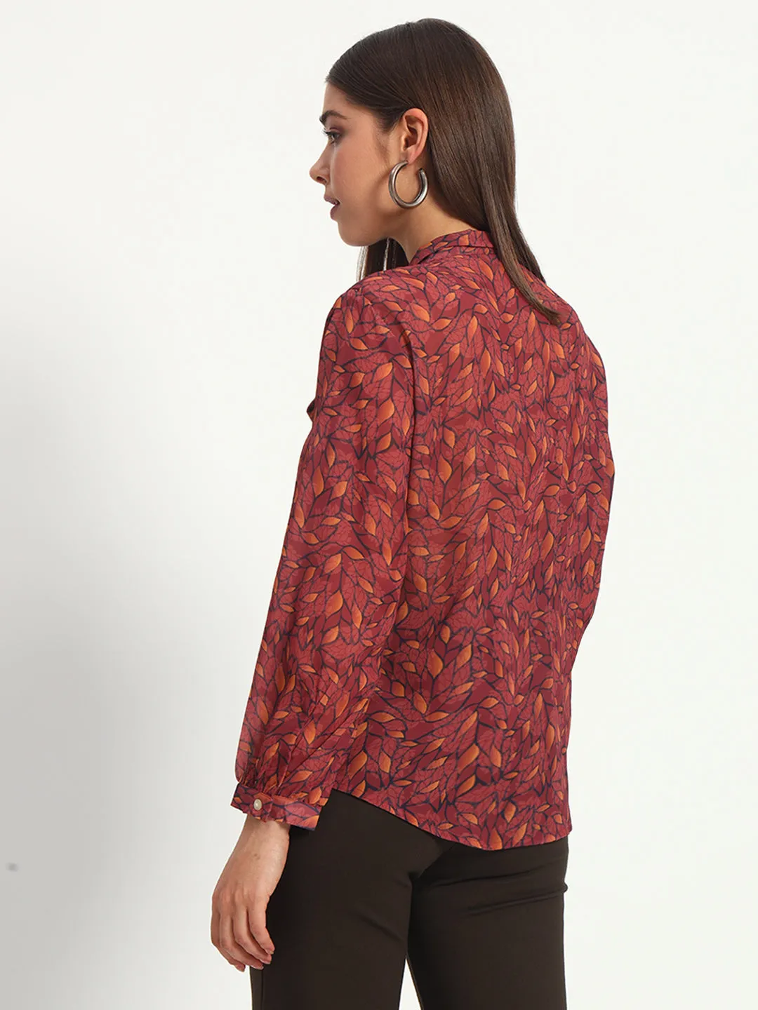 Maroon Lucent Leaf Bow Shirt