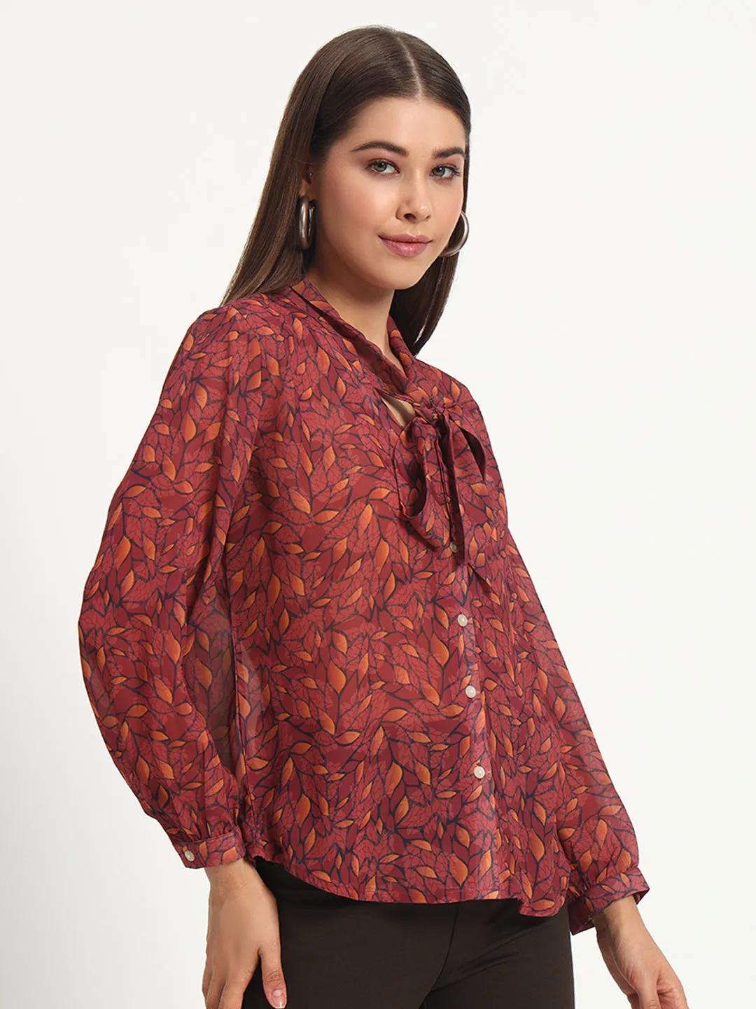Maroon Lucent Leaf Bow Shirt