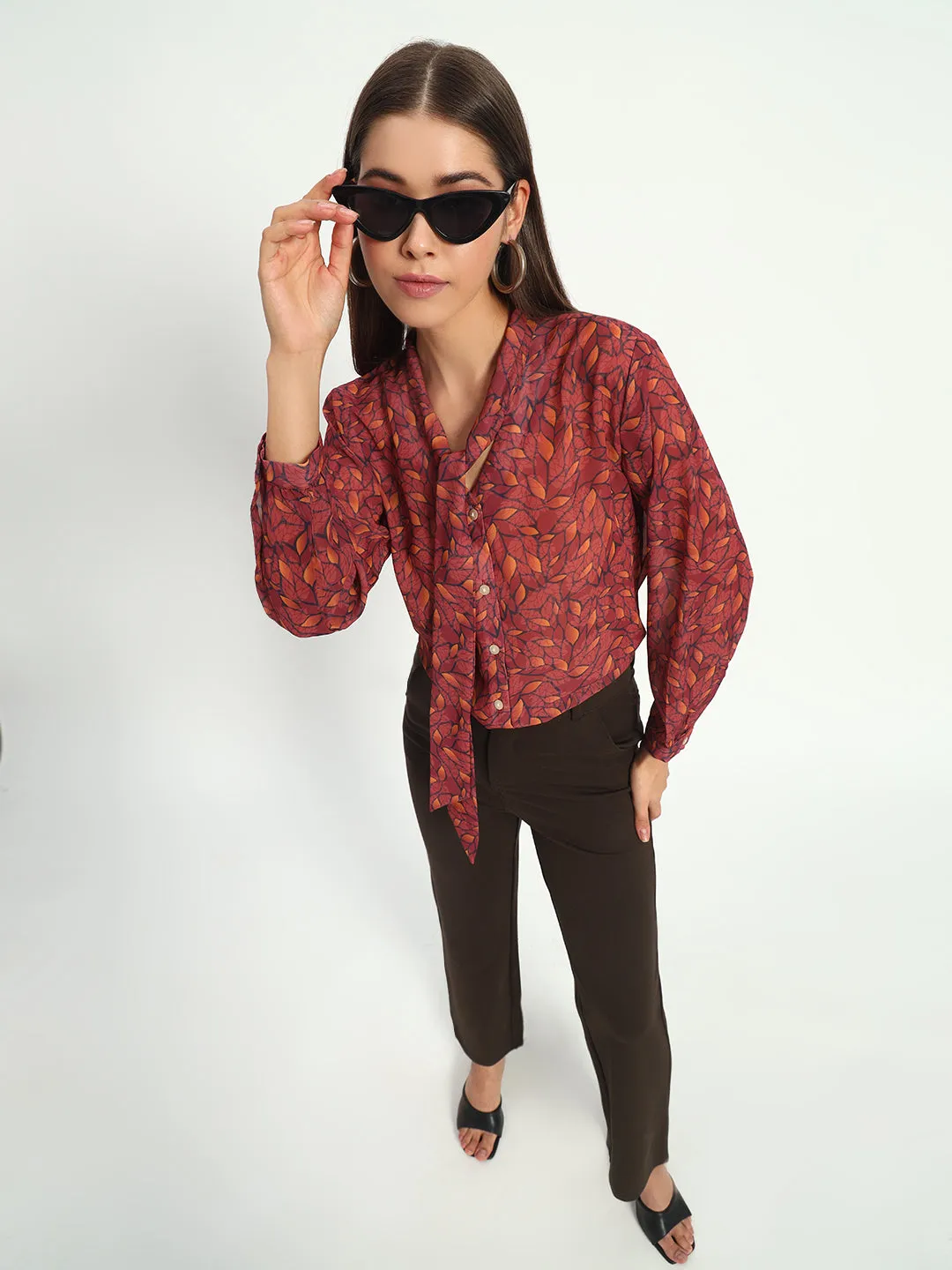 Maroon Lucent Leaf Bow Shirt