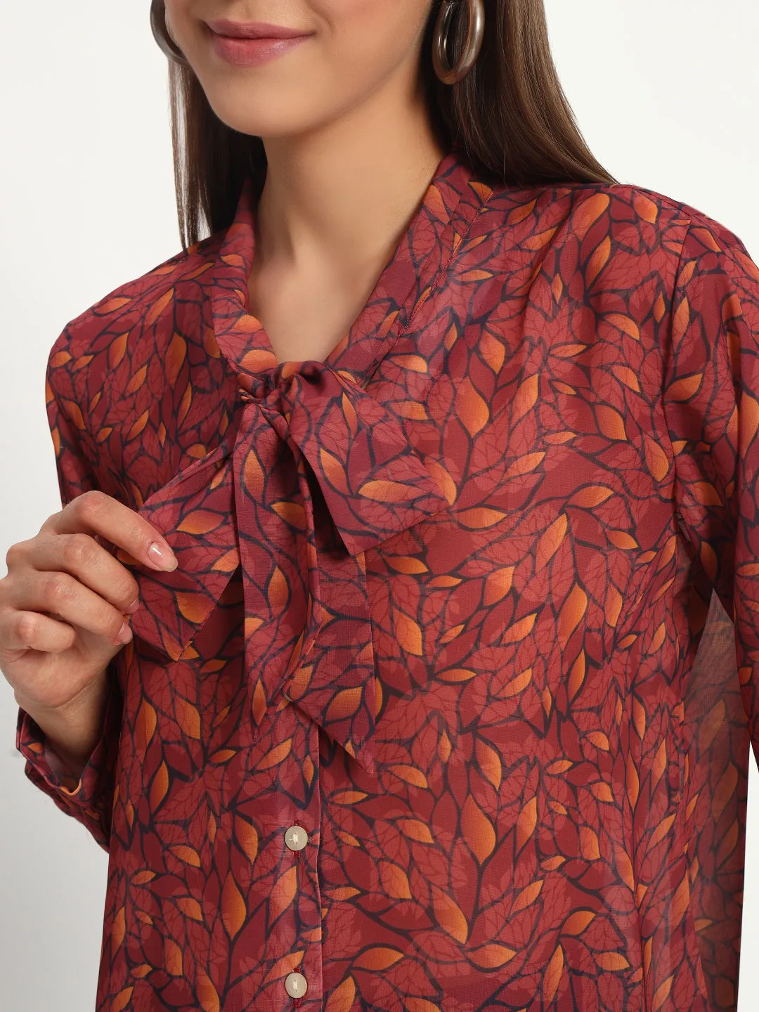 Maroon Lucent Leaf Bow Shirt