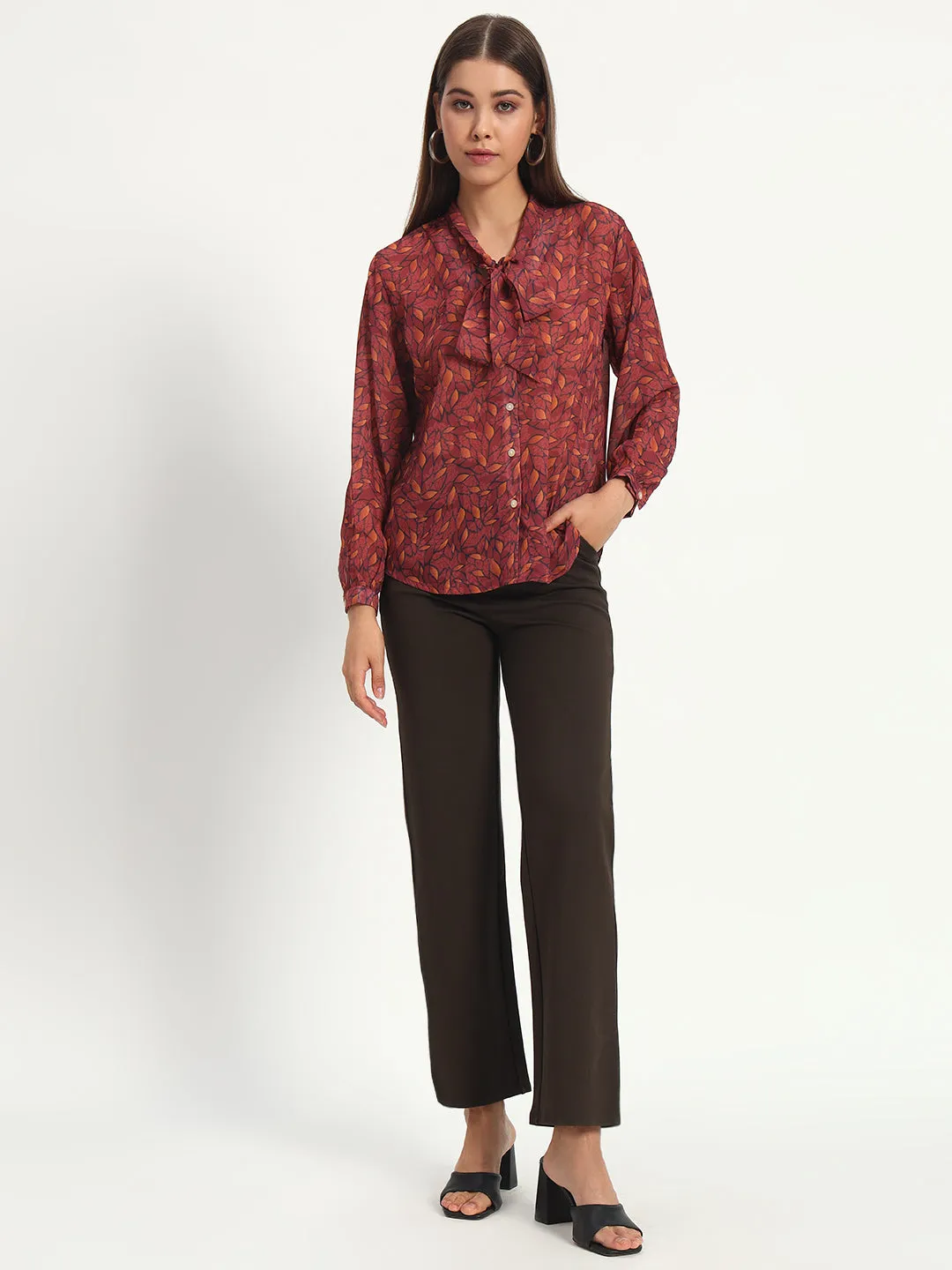 Maroon Lucent Leaf Bow Shirt