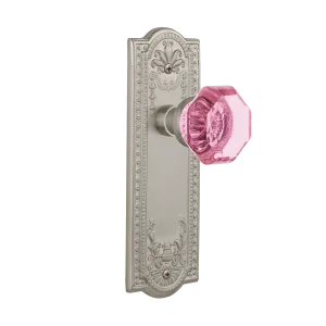 Meadows Long Plate with Pink Waldorf Knob in Satin Nickel