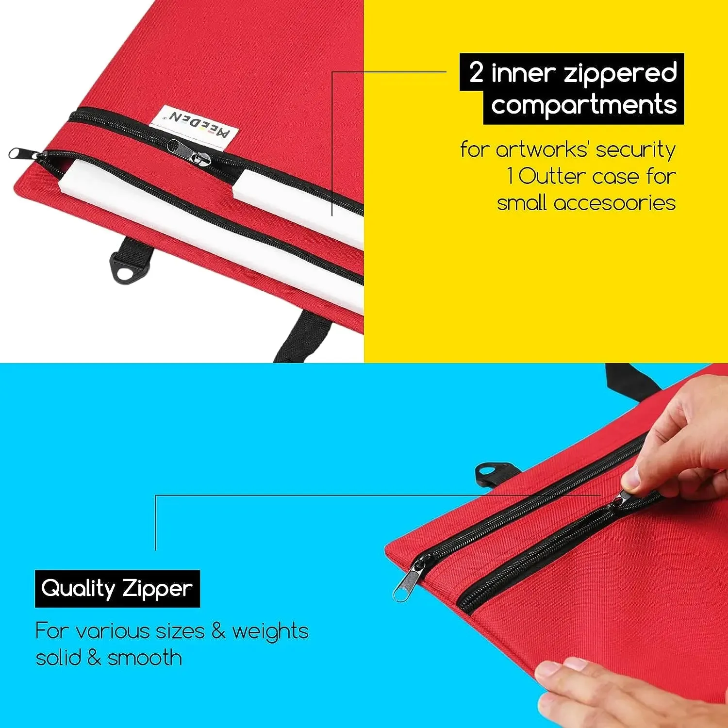 MEEDEN Studio Art Portfolio Case Water-proof with Double compartments 600D, Red, 20" X 26"