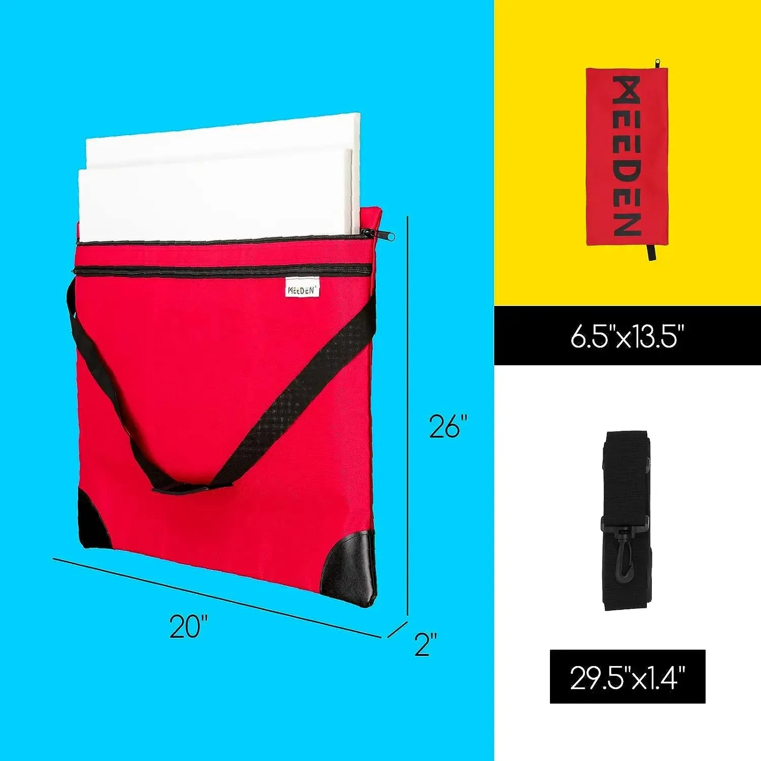 MEEDEN Studio Art Portfolio Case Water-proof with Double compartments 600D, Red, 20" X 26"