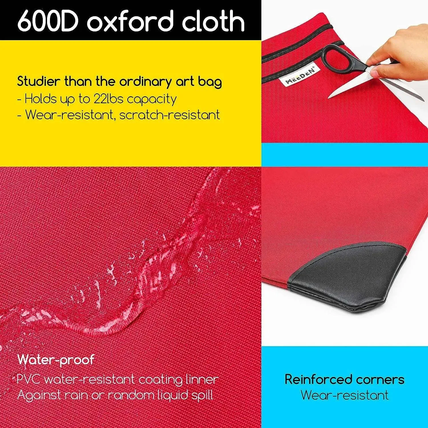 MEEDEN Studio Art Portfolio Case Water-proof with Double compartments 600D, Red, 20" X 26"
