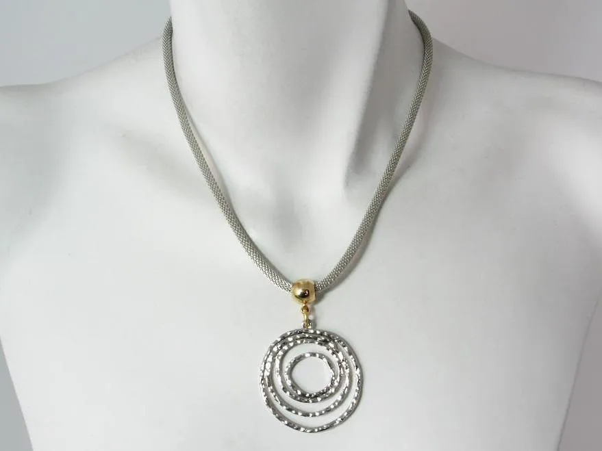 Mesh Necklace with Hammered Circles Drop