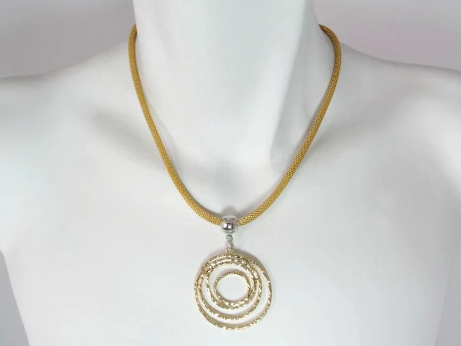 Mesh Necklace with Hammered Circles Drop