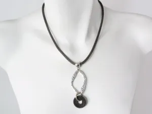 Mesh Necklace with Hammered Oval & Mesh Circle Drop