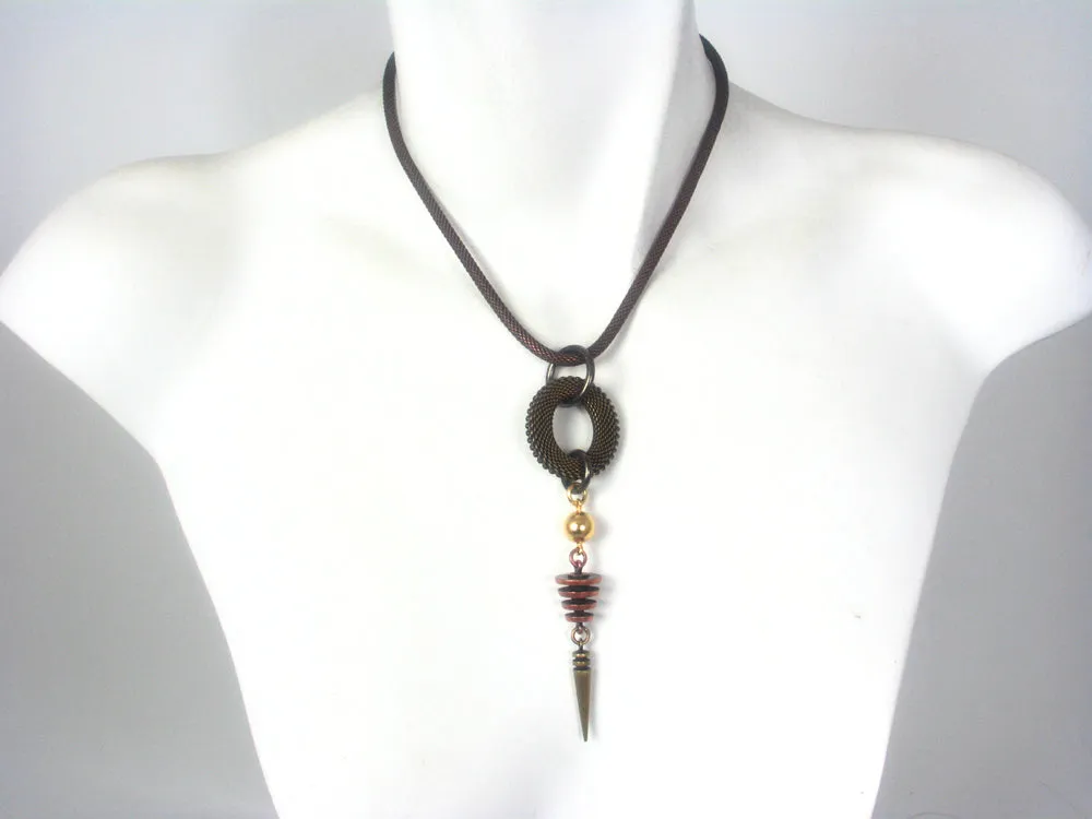 Mesh Necklace with Oval & Turned Geometric Drops