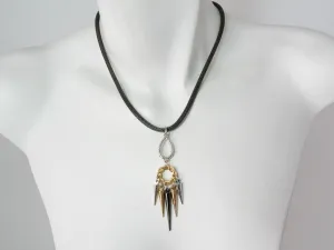 Mesh Necklace with Teardrop, Circle & Spike Pendant