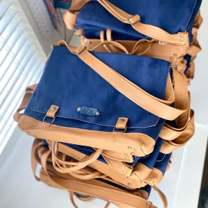 Messenger Mini in Navy Canvas, Camel