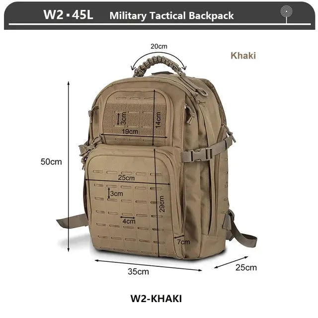 Military Tactical Backpack 3 Day Assault Pack Army Molle Bag 38/45L Large Outdoor Waterproof Hiking Camping Travel 600D Rucksack