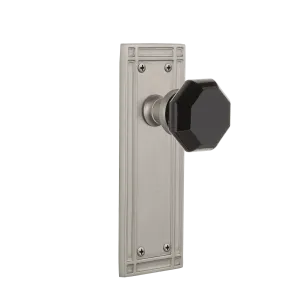 Mission Long Plate with Black Waldorf Knob in Satin Nickel