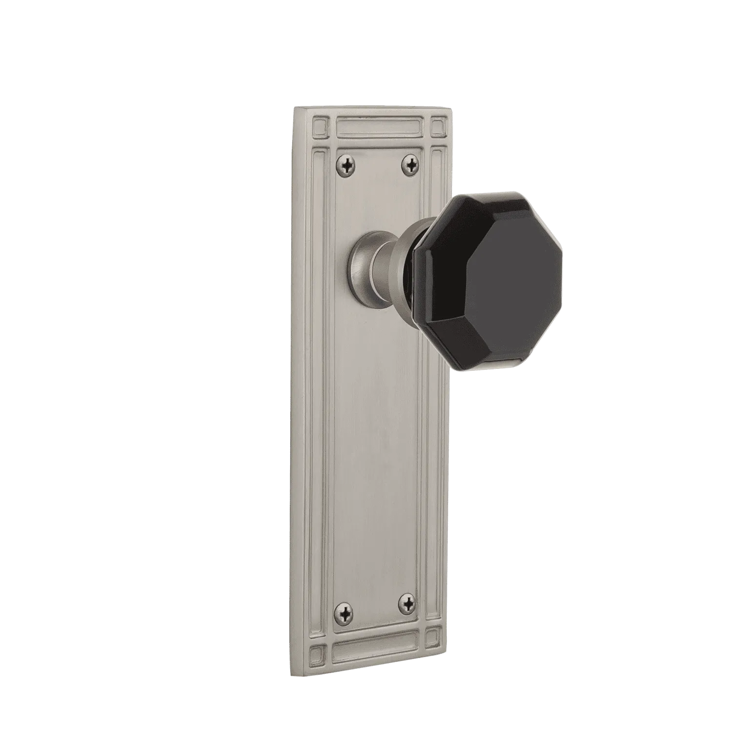 Mission Long Plate with Black Waldorf Knob in Satin Nickel