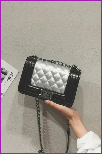 Mixed Color Chain PU Cross Body Bag