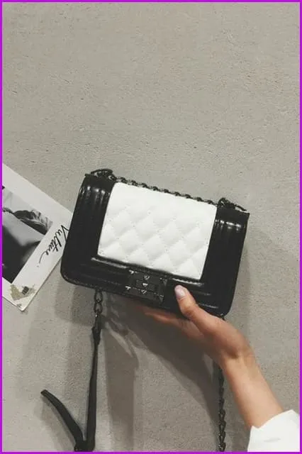 Mixed Color Chain PU Cross Body Bag