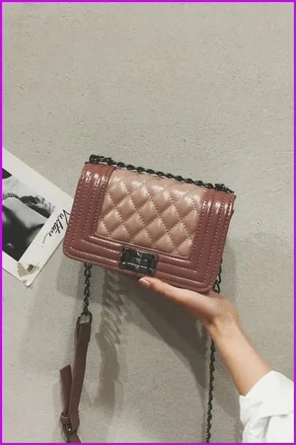 Mixed Color Chain PU Cross Body Bag