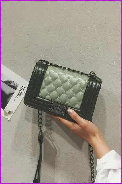 Mixed Color Chain PU Cross Body Bag