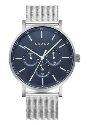 OBAKU EGE-CYAN STAINLESS STEEL MESH BRACELET BLUE DIAL V246GMCLMC