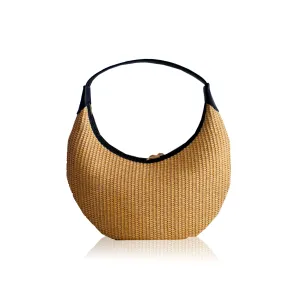 Ophelia Small Raffia Shoulder Bag - Black