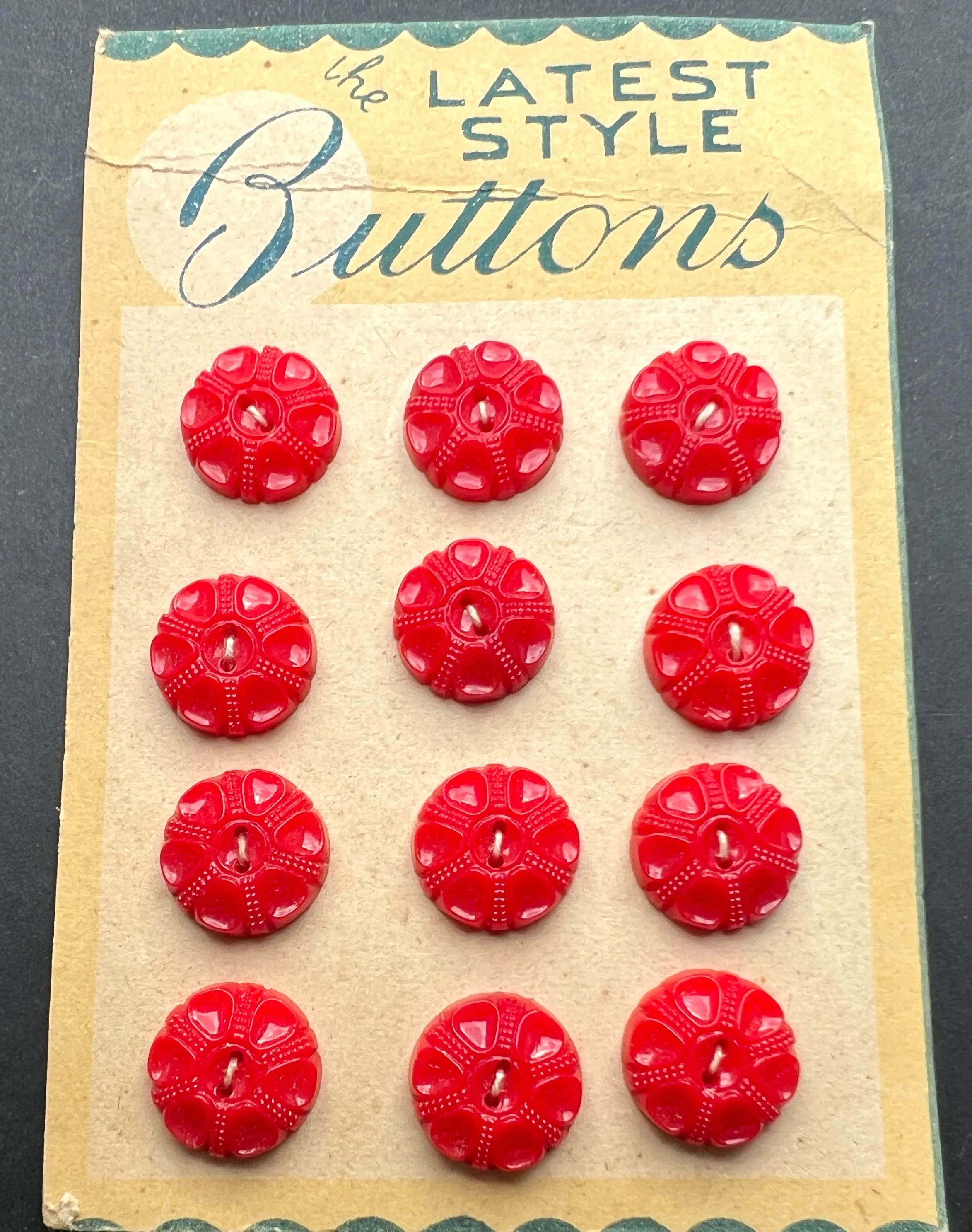 Ornate 1.5cm Vibrant Red Vintage Glass Buttons - 6 or 12.