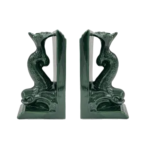 Pair of Emerald Green Dolphin Bookends