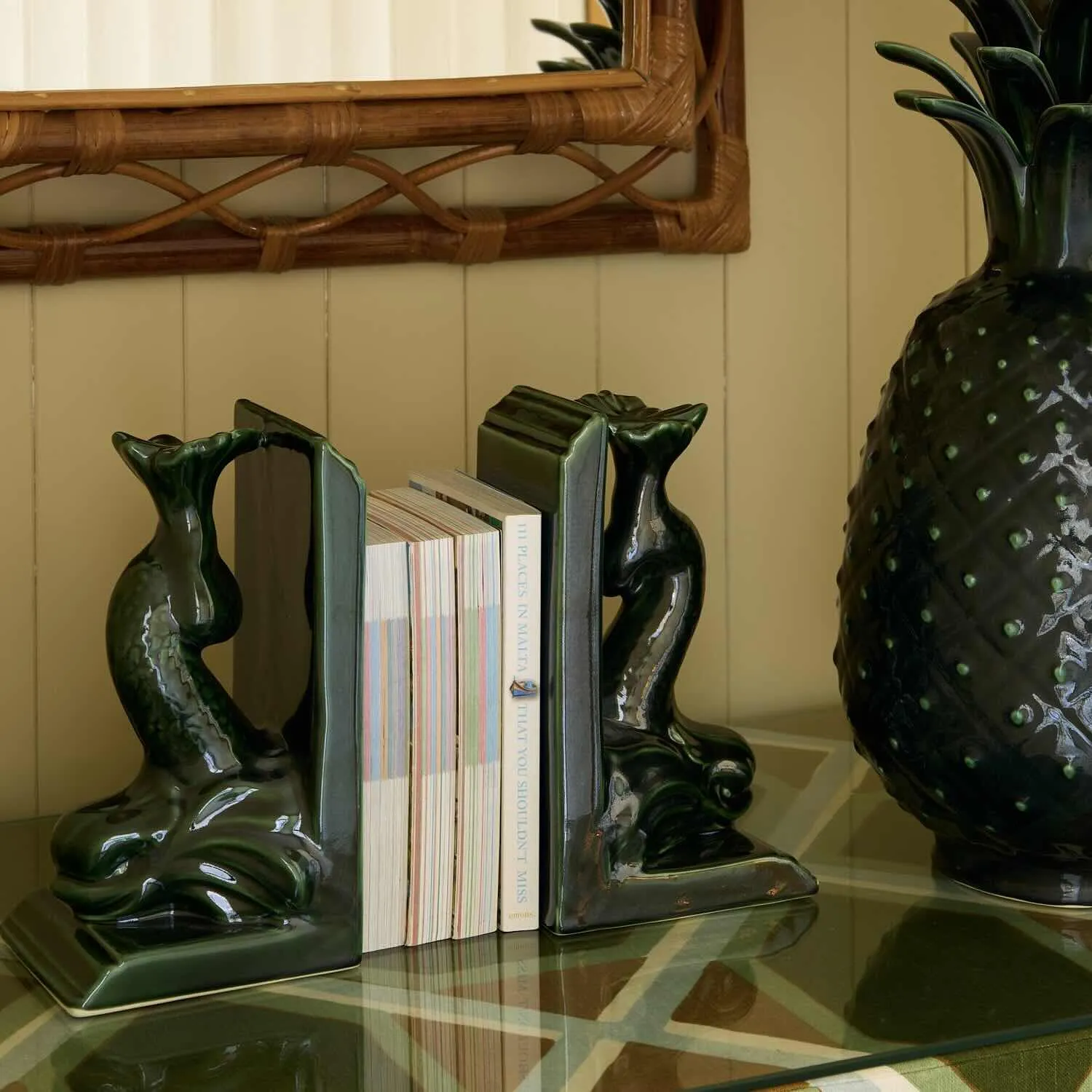 Pair of Emerald Green Dolphin Bookends
