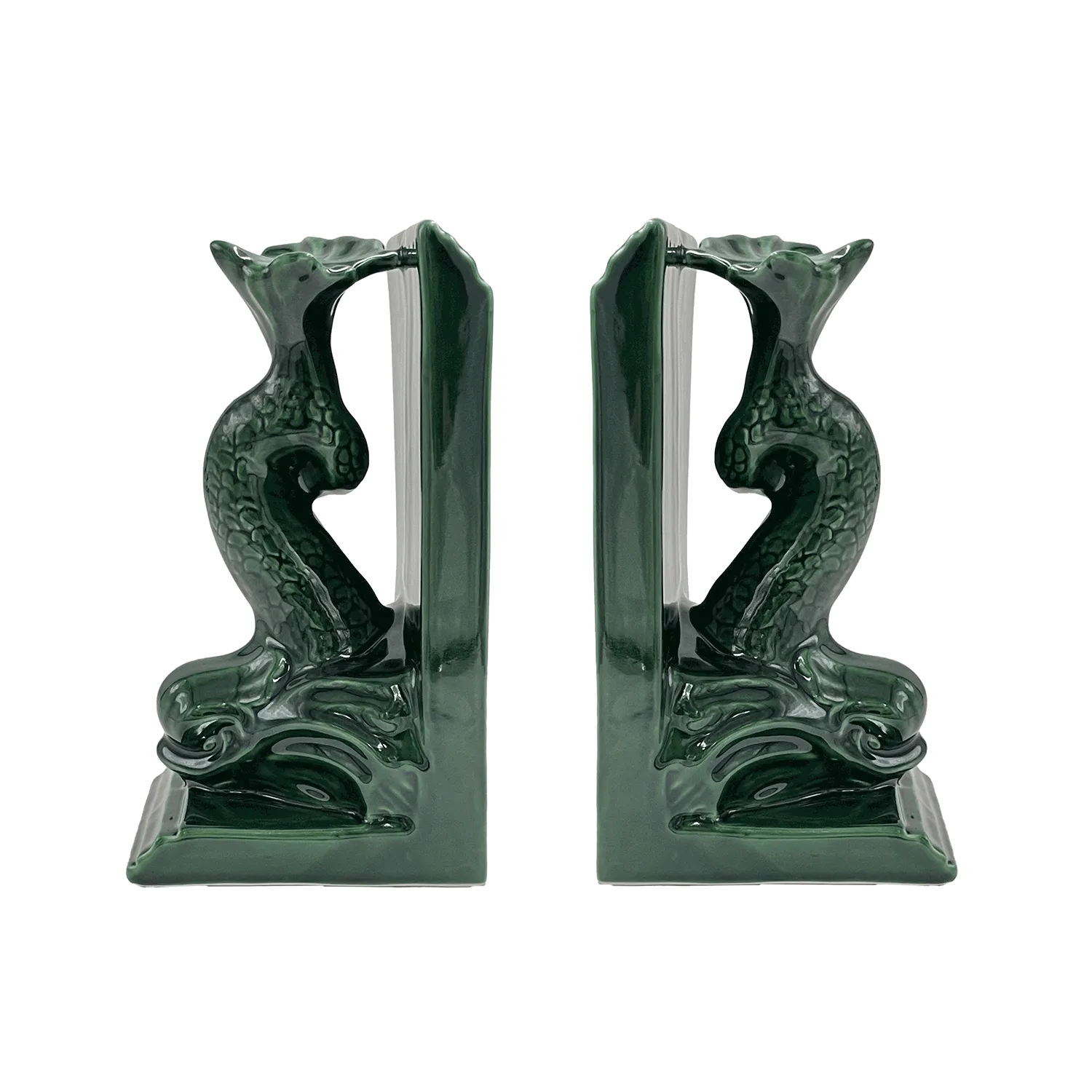 Pair of Emerald Green Dolphin Bookends
