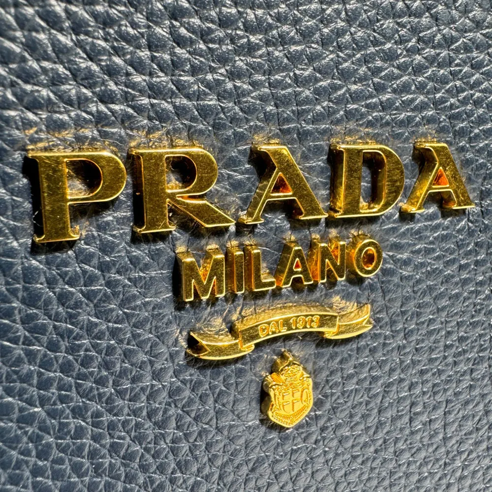 PRADA Vitello Phenix Navy Leather Shoulder Bag LHQ264