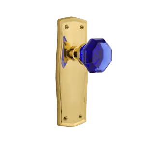 Prairie Long Plate with Cobalt Waldorf Knob in Unlacquered Brass