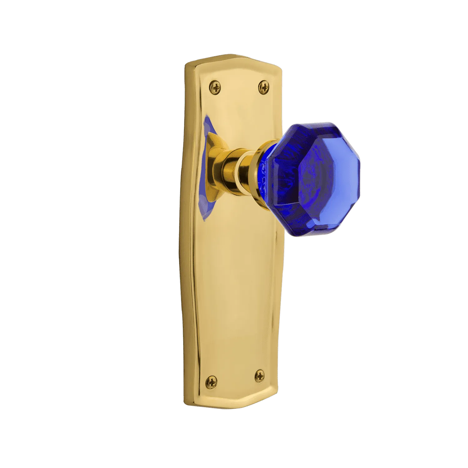 Prairie Long Plate with Cobalt Waldorf Knob in Unlacquered Brass