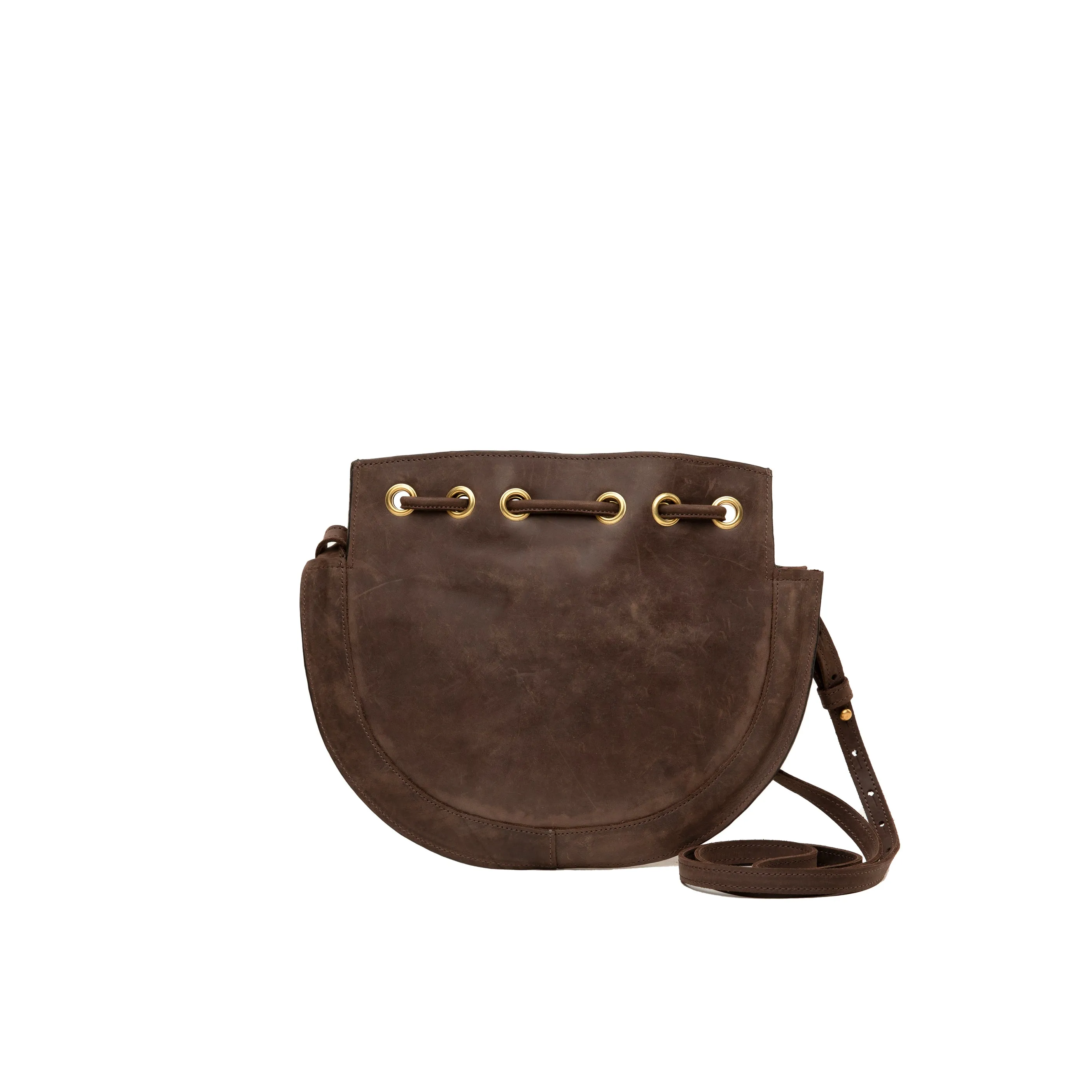 Pull-up Leather Bucket Crossbody Plain