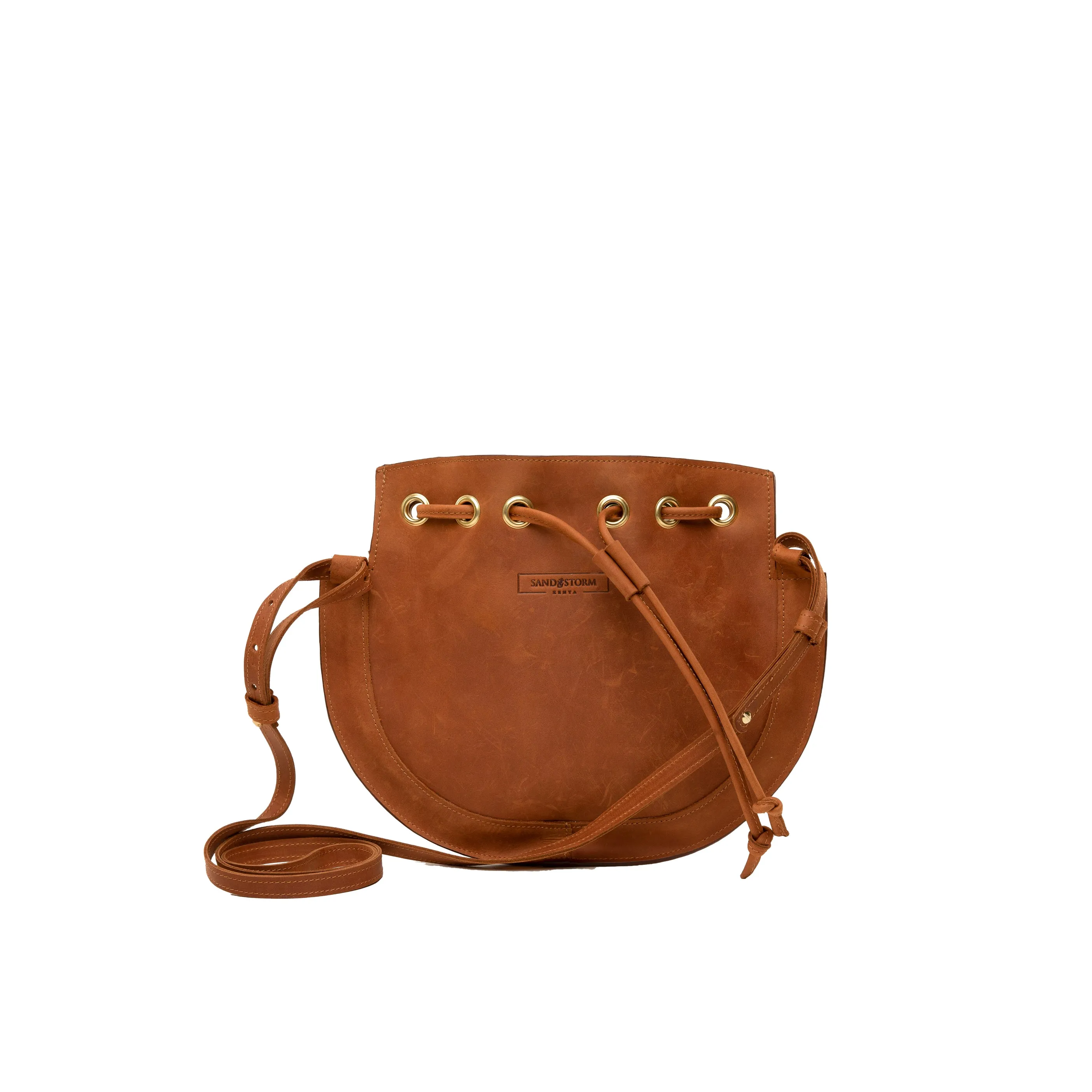 Pull-up Leather Bucket Crossbody Plain