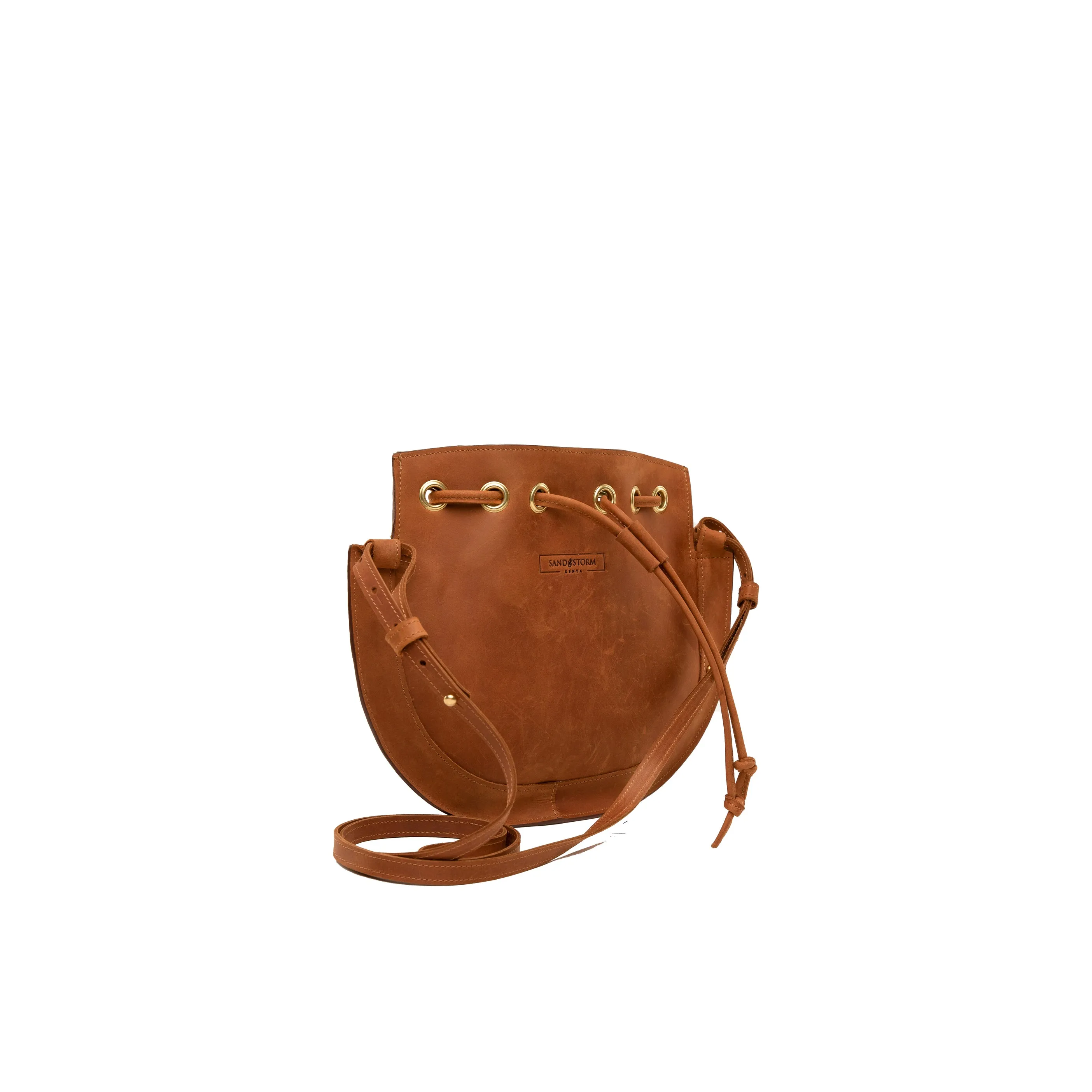 Pull-up Leather Bucket Crossbody Plain